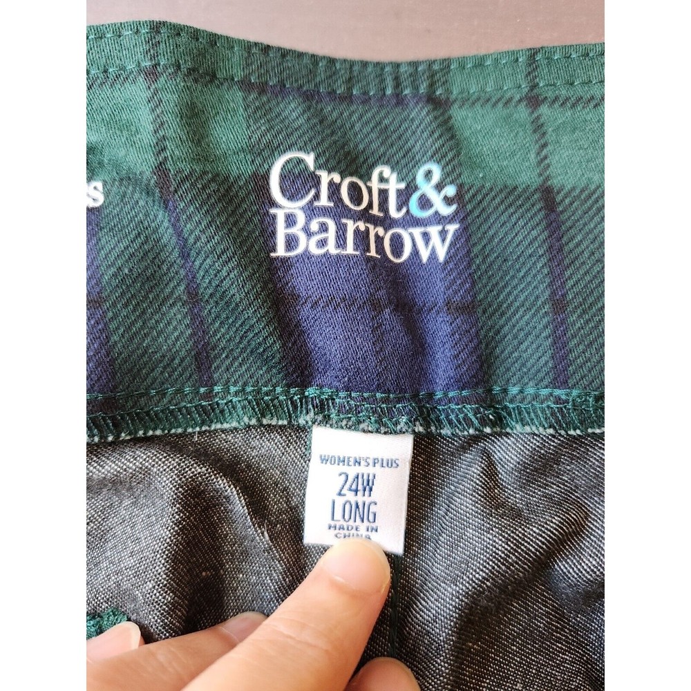 Croft Barrow Effortless Stretch Bootcut Pants Women 24W Long Green Plaid NEW - Picture 6 of 9